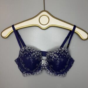Victoria Secret Dream Angel Lined Demi 34C Blue Silver Glitter Trim Lace Bra NEW